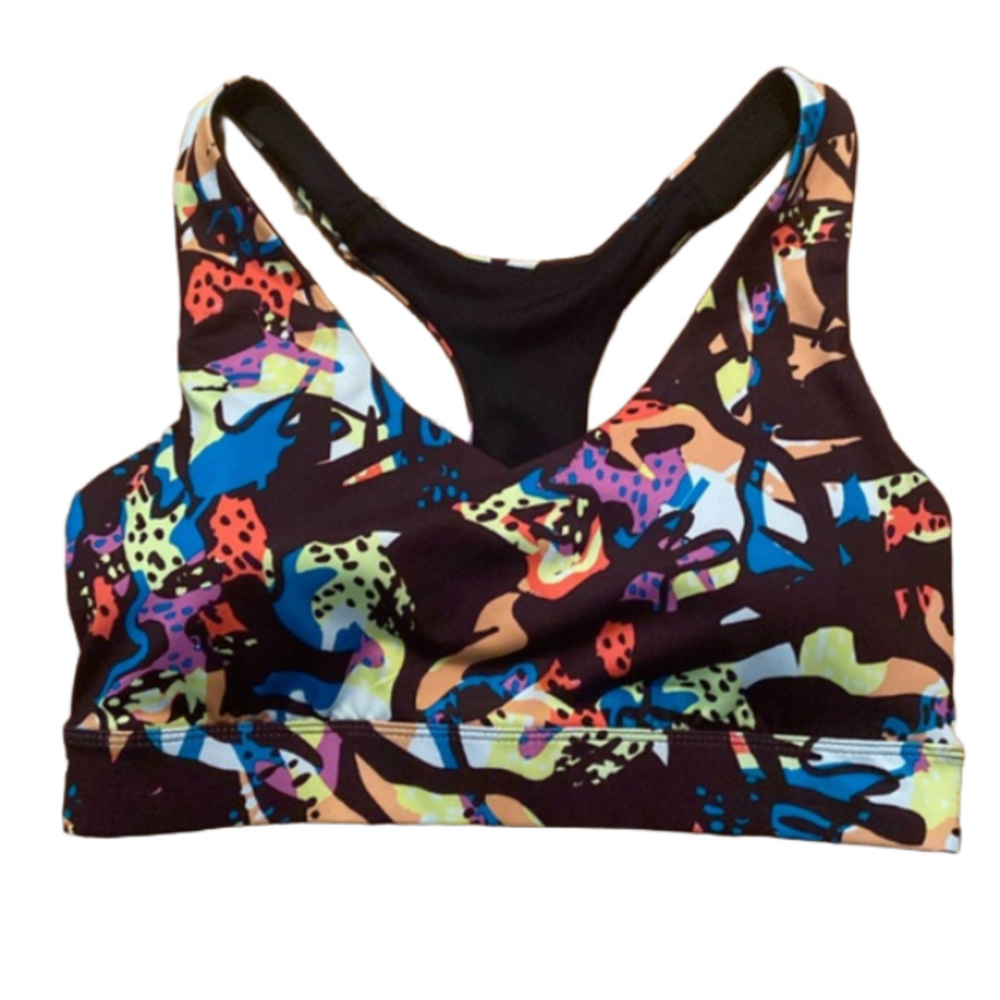 Tek Gear Workout Gear Bra Top Black Yellow Blue Medium